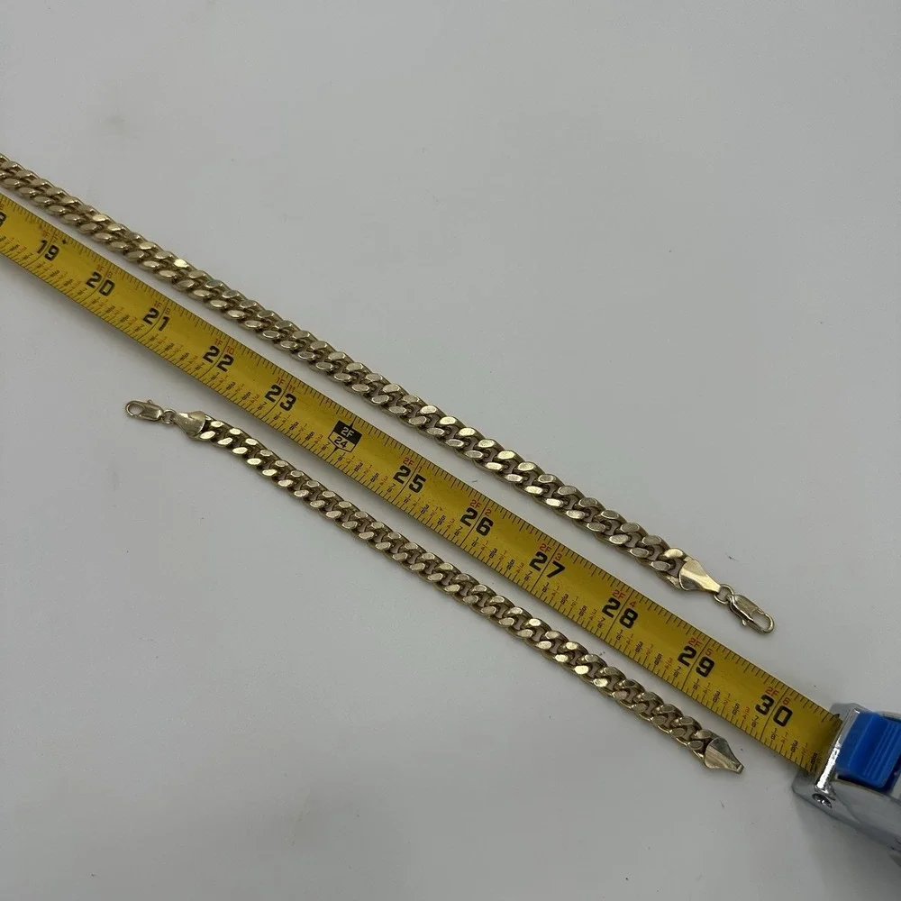 Men's Miami Cuban Link Bracelet & Chain Set 14K Gold Plated Stainless Steel 29